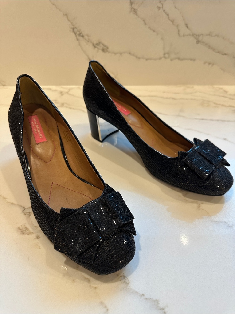Isaac Mizrahi New York Vivian Black Glitter Bow Pumps